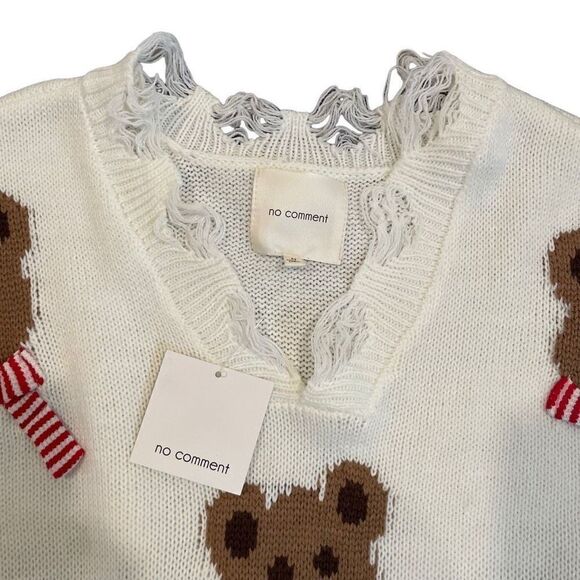 No Comment Frayed Bear Scarf Sweater Size M New - Picture 5 of 8